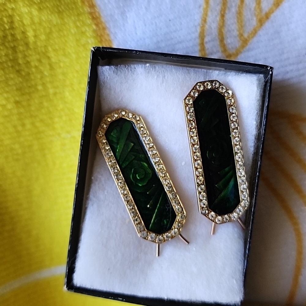 Vintage Jeweled Barrettes Green with rhinestones - Picture 6 of 8